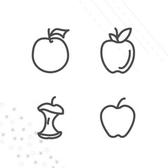 apple line icon set with long shadow. red apple, apple core
