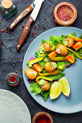 Salad with vegetables and snails