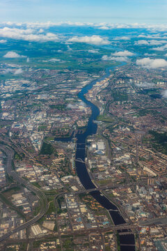 Aerial View of Glasgow with the Highlands in the Distance