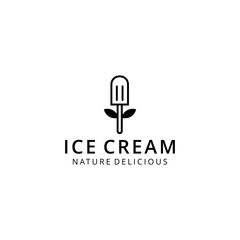 Illustration ice cream food drink cold with leaf tree sign logo design template