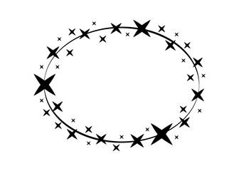 Vector circle star frame. Wreath for design, logo template. Stardust, stars, starry sky. Round frame with stars and glitter dots on white background. Vector background for card, invitation.