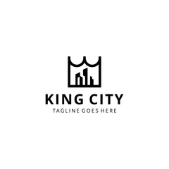 Illustration modern king Crown with town building luxury geometric logo design