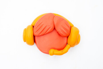 Play dough Operator man on white background. Icon operator. Handmade clay plasticine