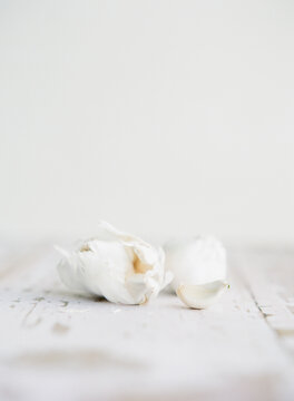 Close up of organic white garlic with small bud