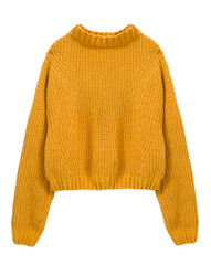Sweater yellow color isolated on white.Trendy women's clothing.Knitted apparel.
