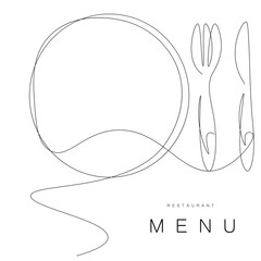 Restaurant menu background, plate and fork, knife vector illustration