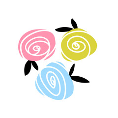 Hand-drawn roses flowers. Simple vector botanical set Scandinavian style. Ideal for printing textiles, baby clothes, wallpapers and more. Vector isolate on a white background