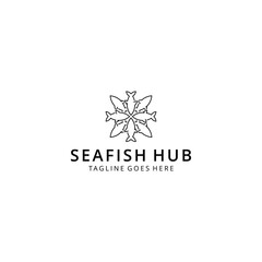 Illustration modern fish water with line art logo design template