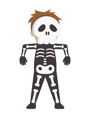 Cute children in Halloween costumes, skulls, ghosts, cartoon comics vector illustration, isolated
