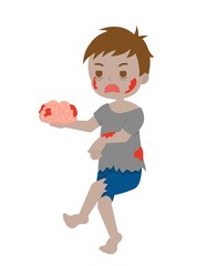 Cute children in Halloween costume, zombie, cartoon comic vector illustration, isolated