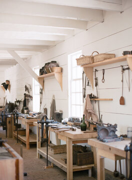 Old antique blacksmith workshop and workbenches
