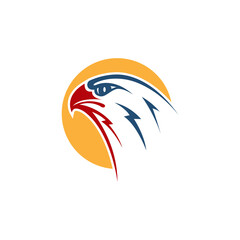 Obraz premium eagle head vector illustration. the symbol for eagle, falcon, or hawk bird. good for American themes, logistic delivery, or patriotism. combination yellow, red and blue color