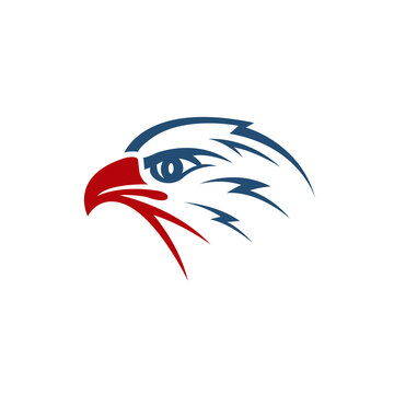 eagle head vector illustration. the symbol for eagle, falcon, or hawk bird. good for American themes, logistic delivery, or patriotism. combination red and blue color