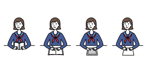 デスクで読み書きするセーラー服の女子中高生