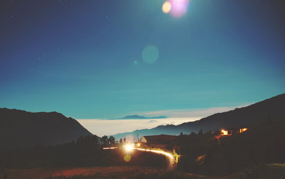 Night sky around Mount Bromo in Java, Indonesia