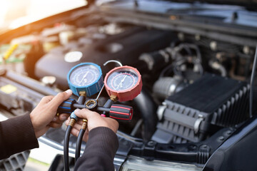 Car air conditioner check service, leak detection, fill refrigerant.Device and meter liquid cooling...