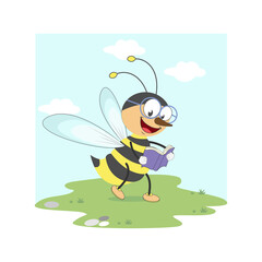 cute bee reading a book, simple vector illustration design