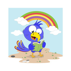 cute bird reading a book, simple vector illustration design