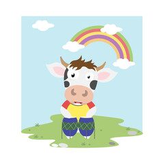 cute cow reading a book, simple vector illustration design