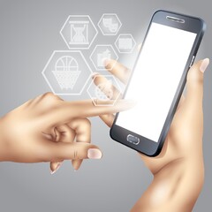 Hands using a smartphone