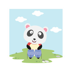 Obraz na płótnie Canvas cute panda play drum, simple vector illustration design