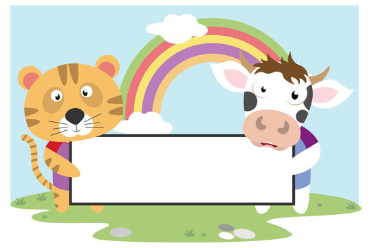 cute animal cartoon hold a white board, simple vector illustration design