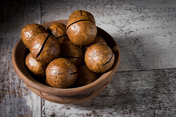 Macadamia nuts in shell