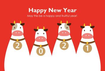 New Year's Card Of 4 Cows