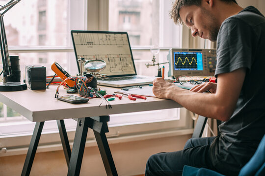 Engineer Testing Equipment at Home