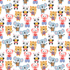 Obraz premium seamless pattern design with cute animal cartoon ornament, copy space