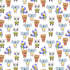 seamless pattern design with cute animal cartoon ornament, copy space