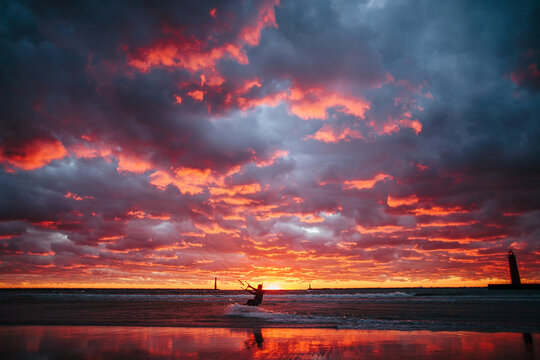Kitesurfing at Sunset