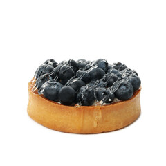 Tasty blueberry pie isolated on white background