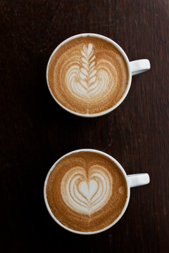 overhead few of coffee with latte art