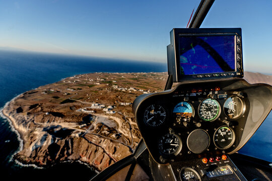 The Greek Island Santorini as Seen from Above from a Helicopter