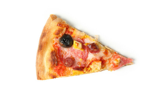 Tasty slice of pizza isolated on white background