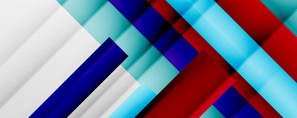 Geometric abstract backgrounds with shadow lines, modern forms, rectangles, squares and fluid gradients. Bright colorful stripes cool backdrops