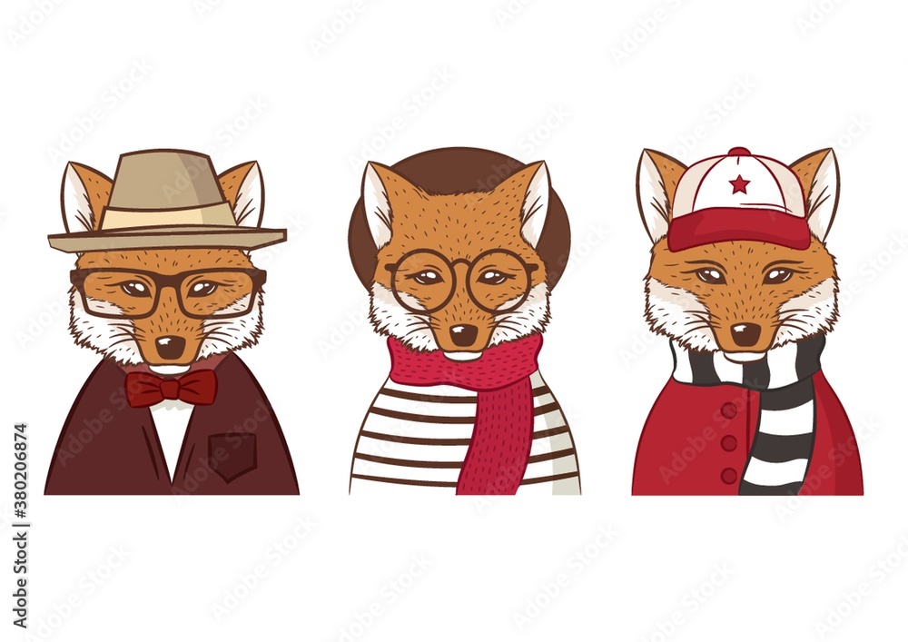 Canvas Prints three hipster foxes