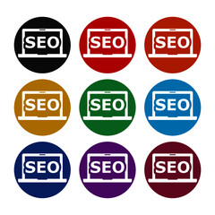 SEO icon on laptop, color set
