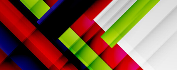Geometric abstract backgrounds with shadow lines, modern forms, rectangles, squares and fluid gradients. Bright colorful stripes cool backdrops