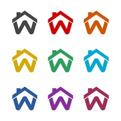 Real estate company logo, Initial letter W design, color set