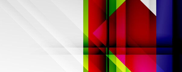 Geometric abstract backgrounds with shadow lines, modern forms, rectangles, squares and fluid gradients. Bright colorful stripes cool backdrops