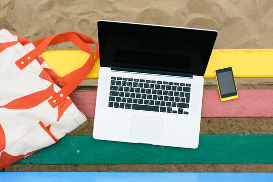 color work space on the beach