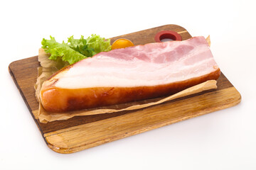 Smoked pork breast with salad leaves