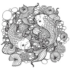 Fish and lotus leaves design
