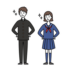 誇らしげな男女中高生　学ラン＆セーラー服
