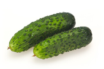Ripe fresh green two cucumbers