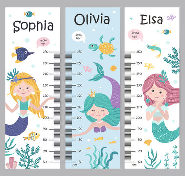 Kids height chart with mermaids