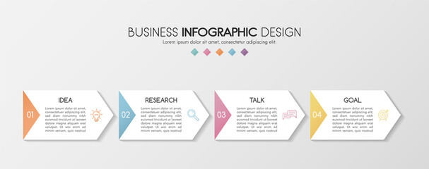 Diagram with business icons and 4 steps. Infograph design. Vector