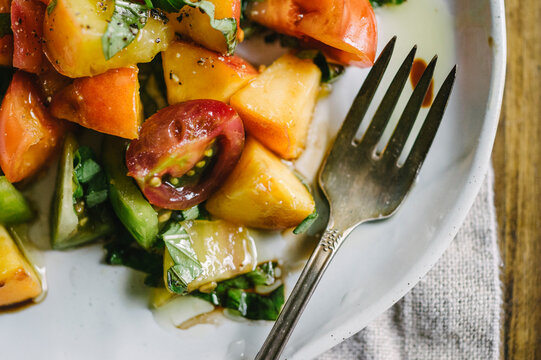 Summer Salad with Peach and Heirloom Tomatoes
